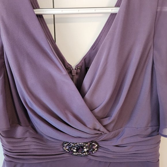 Jessica Howard Purple Layered Wrap Bodice with Ruched Rhinestoned Waist | Size 6 - Picture 5 of 9